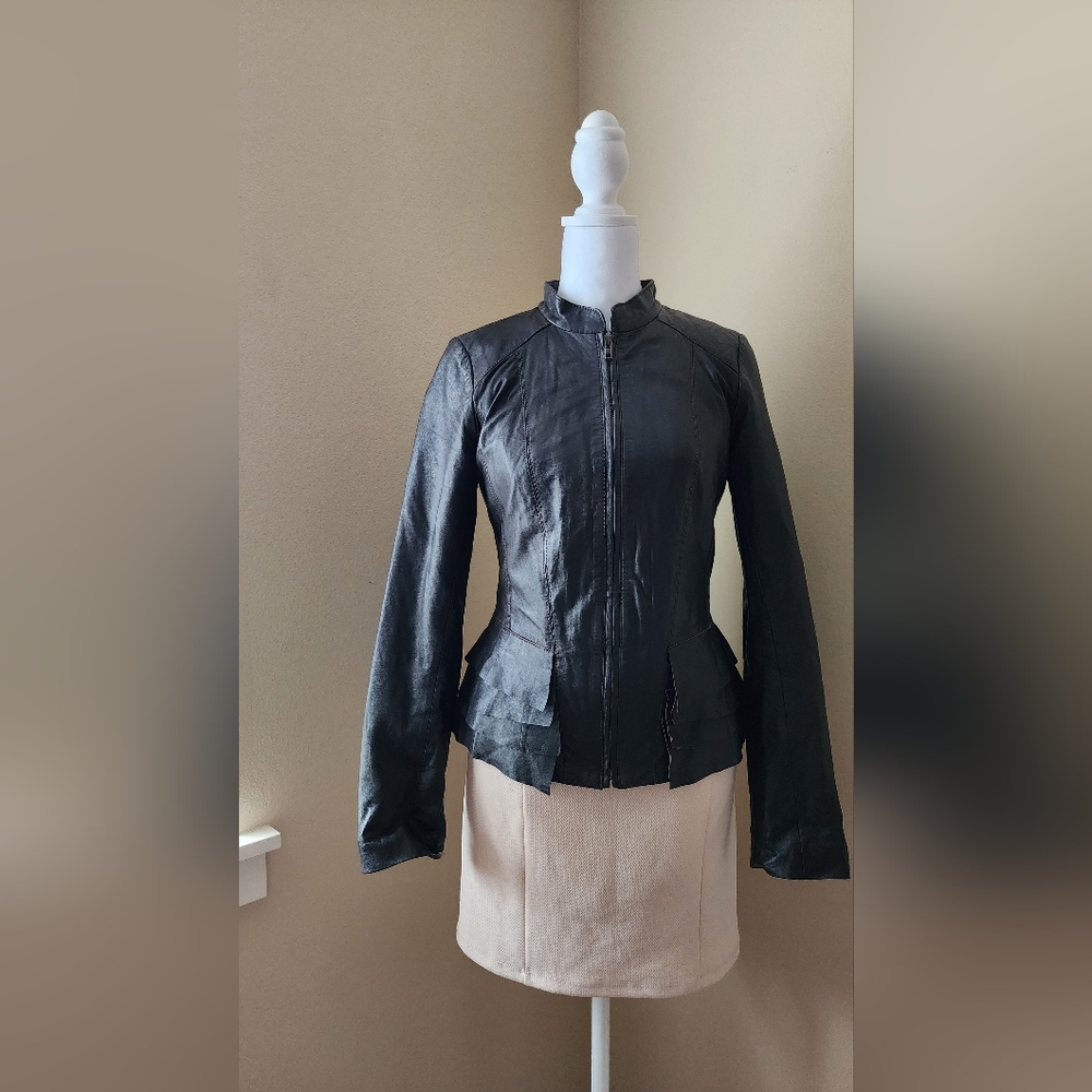 Halogen Size Small Leather Jacket With Ruffle Dar… - image 3